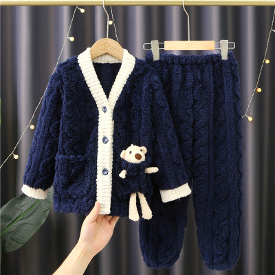 儿童提花绒布偶熊家居服套装