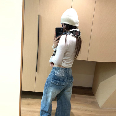 jennie同款阔腿牛仔裤女2