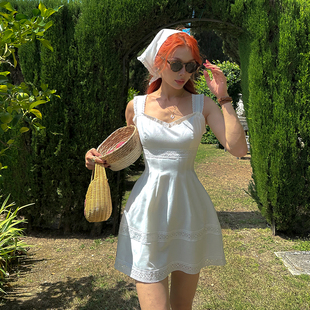 纯白重工花边拼接修身 法式 vintage复古老钱风 连衣裙 palais