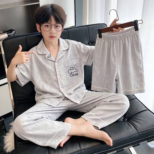 夏季男童云朵棉薄款睡衣三件套