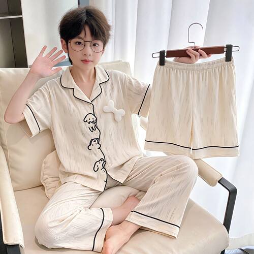 男童夏季云朵棉短袖睡衣三件套