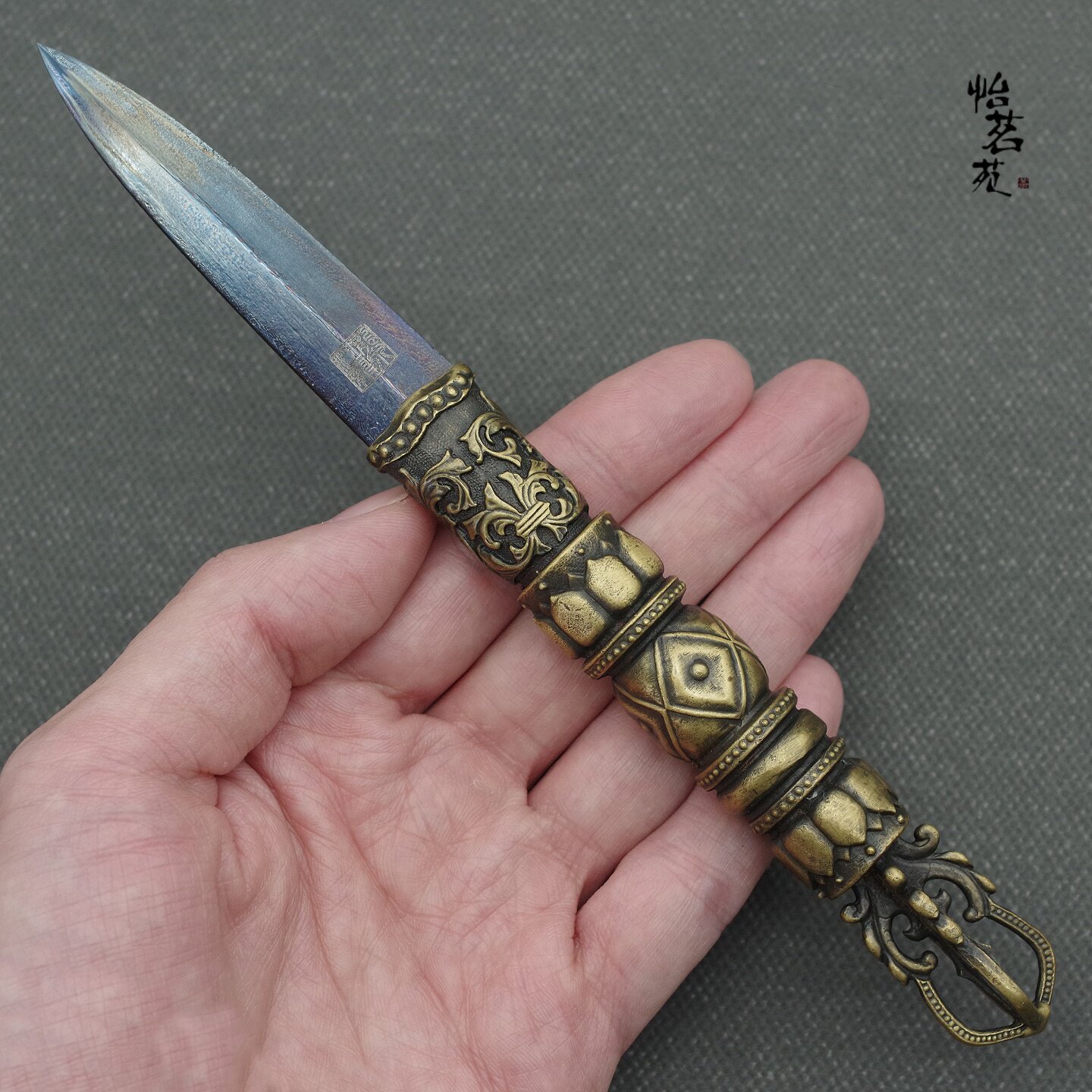 龙泉江龙降魔杵茶刀 百炼花纹钢手工撬茶针 普洱黑茶专用茶锥茶具