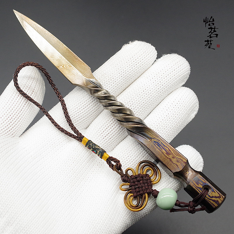 手工撬茶刀大马士革花纹钢龙泉普洱茶针茶刀切茶饼开茶砖专用工具