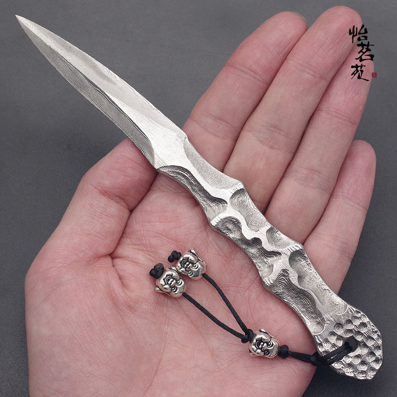龙泉手工锻打家用大马士革不锈花纹钢茶刀茶针锥普洱茶饼开茶神器