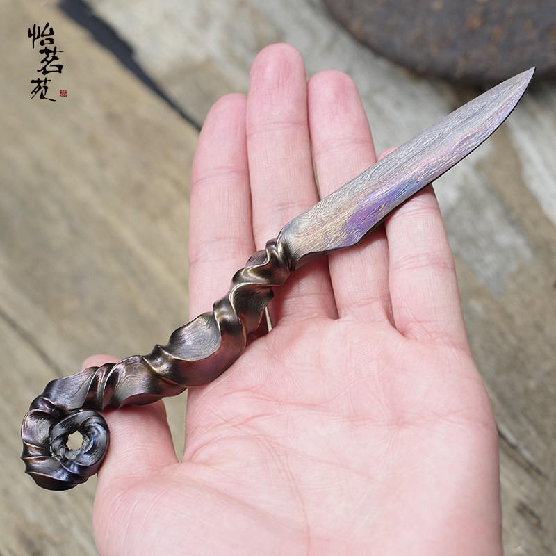 龙泉纯手工锻打海马形花纹钢功夫黑茶普洱茶茶刀开茶饼撬茶砖工具