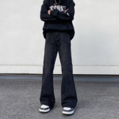 男cleanfit直筒微喇叭潮牌vibe设计感裤 美式 高街复古拼接牛仔裤 子