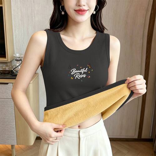 女秋冬加绒加厚保暖打底背心