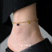 彩色石吊坠脚链女士小众k金色设计时尚 2025新款 夏季 百搭足链礼物