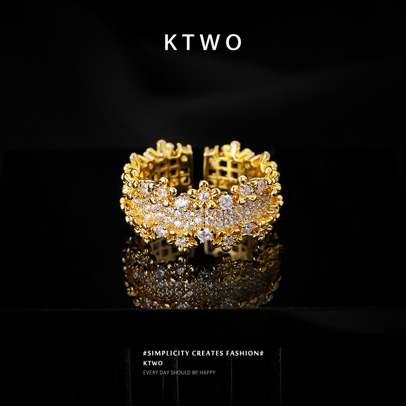 時尚k金色開口滿鉆戒指女生飾品