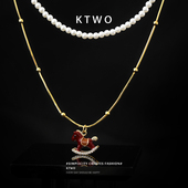 新年红色小马吊坠项链女小众k金色叠戴设计时尚 轻奢珍珠链锁骨链