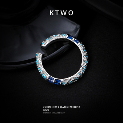 冷淡风银蓝色锆石戒指小众绿松石设计轻奢时尚女生开口食指戒指环