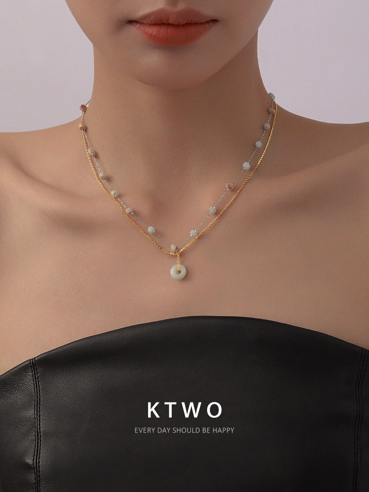 平安扣吊坠双层项链女仿玉叠戴