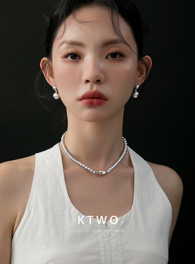 施家珍珠链项链女明星同款白色真多麻正圆防珍珠豌豆扣锁骨链颈链