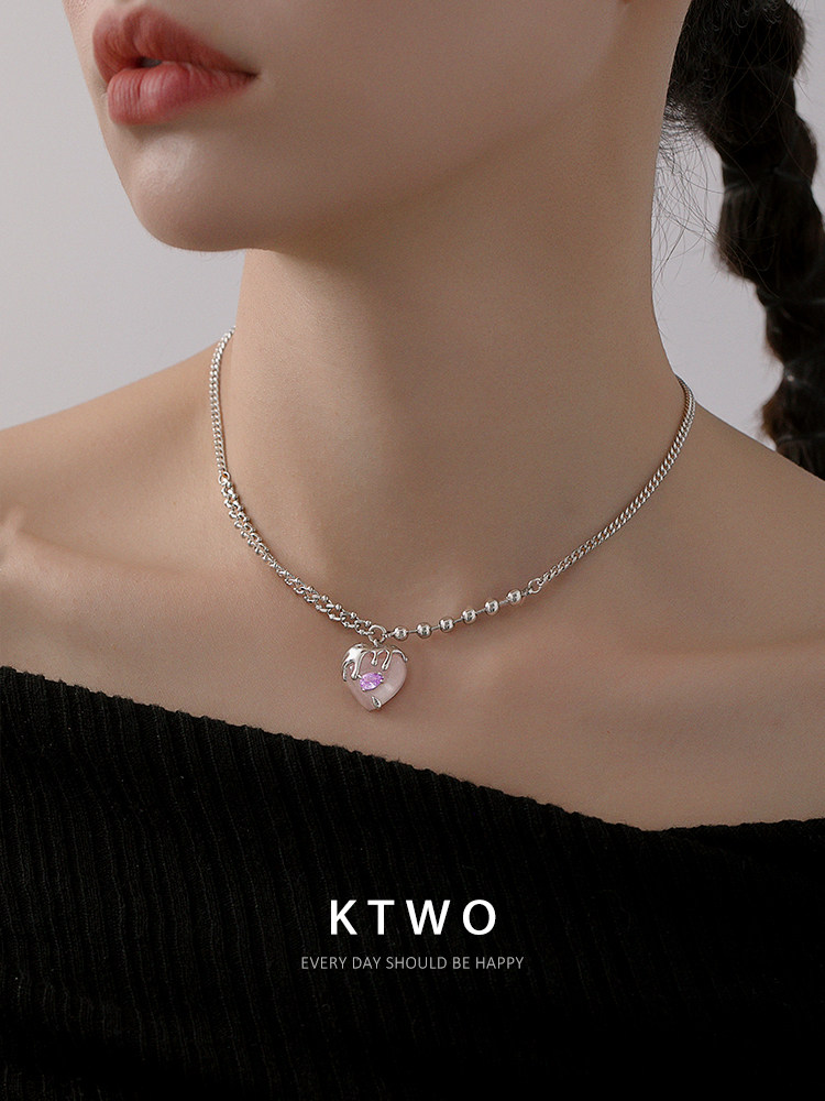 欧式冷淡风爱心吊坠项链女小众嘻哈高级感潮ins紫水晶短款锁骨链