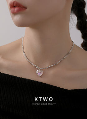 欧式冷淡风爱心吊坠项链女小众嘻哈高级感潮ins紫水晶短款锁骨链