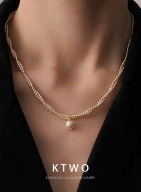 双层缠绕大珍珠吊坠毛衫项链女轻奢珍珠链设计时尚秋冬毛衣锁骨链