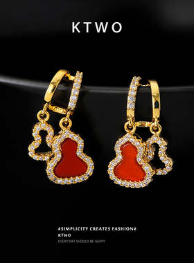 新年红转运葫芦耳坠耳环女小众k金色925纯银针设计时尚耳钉耳饰品