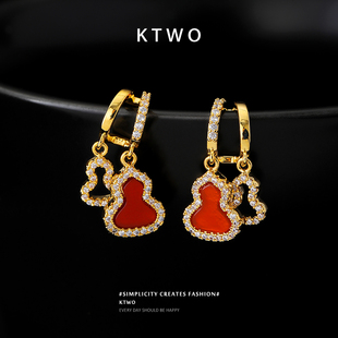 新年红转运葫芦耳坠耳环女小众k金色925纯银针设计时尚耳钉耳饰品