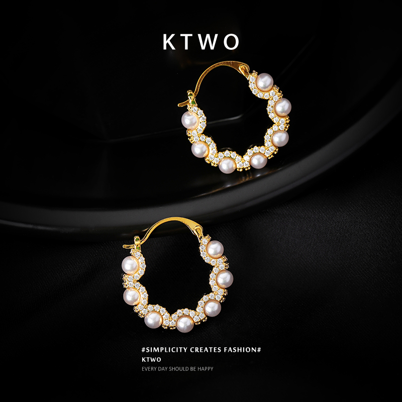 欧式小珍珠锆石耳扣耳环女小众微镶k金色设计轻奢高级感耳坠耳饰