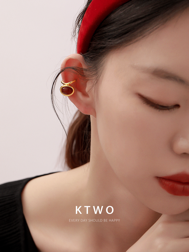 红色无耳洞女耳夹耳环耳饰