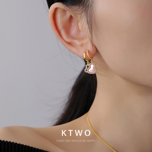 国风葫芦耳坠耳钉女小众新中式设计轻奢锆石k金色贝壳耳饰925银针