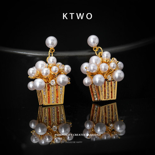 爆米花k金色耳坠耳钉女小众时尚设计轻奢个性耳饰品闺蜜礼物装饰