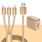 三合一编织数据线充电套餐5v 2A超级快充适用苹果安卓华为荣耀小米OPPOvivo手机iPad平板USB车载多功能充电线