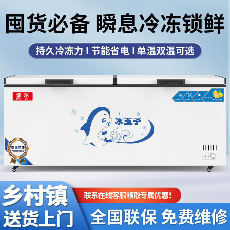 堡尔新款家用商用大冰柜卧式节能冷柜全冷冻柜单温智能全冷藏冻肉