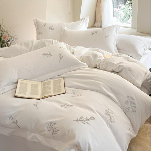 高端酒店民宿床品四件套宾馆纯白色床上用品布草加厚贡缎60三件套