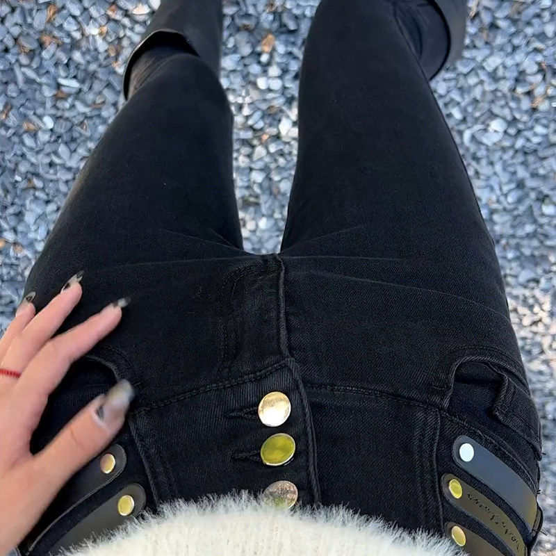 黑色高腰弹力小脚牛仔裤女秋冬修身显瘦新款靴裤小个子九分铅笔裤