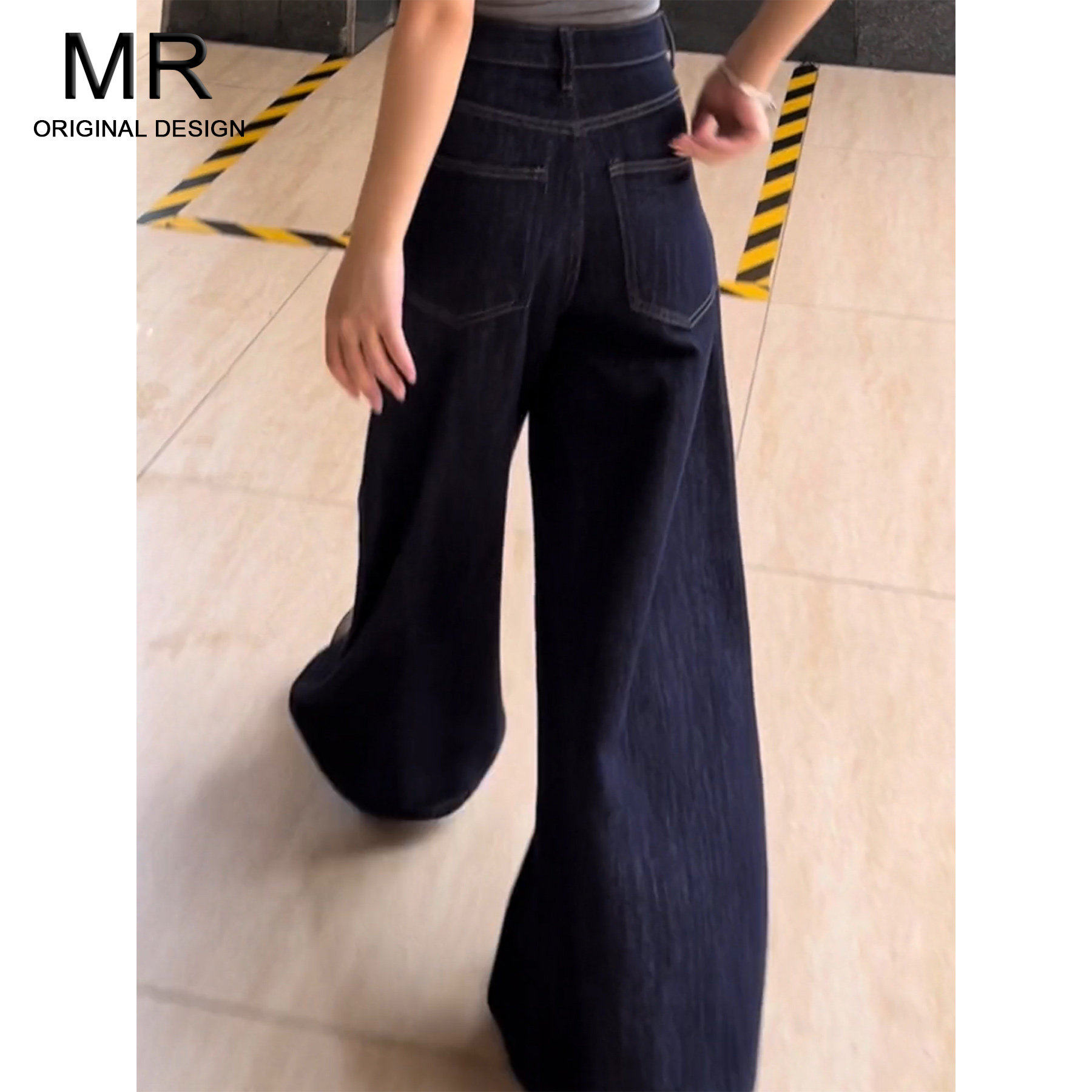 深蓝色美式高腰阔腿牛仔裤女春季2026新款宽松不贴腿直筒拖地裤子