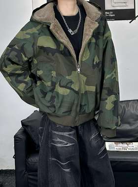 TGC美式复古迷彩座山雕棉服男女冬季加绒加厚保暖棉衣外套