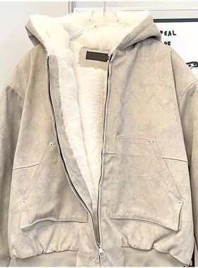 TGC美式复古毛毛连帽棉衣棉服男女冬季加厚情侣外套保暖棉服