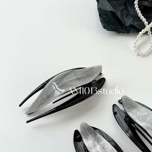 AM1013灰水墨高级感醋酸燕尾夹鲨鱼夹不硌头后脑勺抓夹懒人发夹