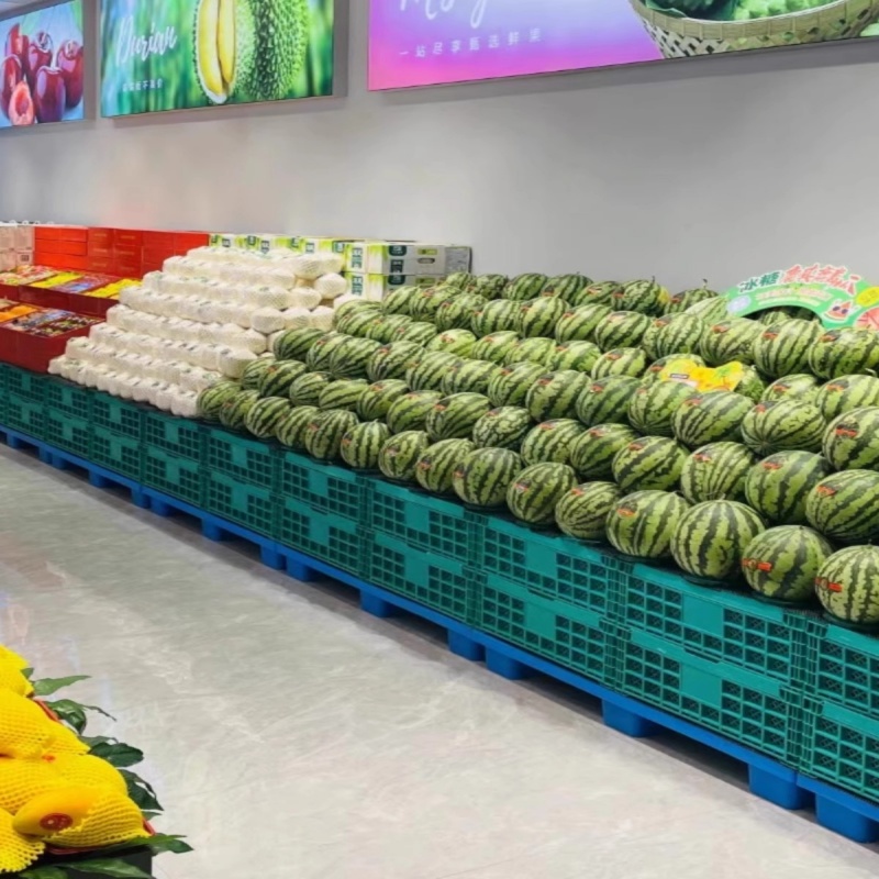 水果店折叠筐塑料蔬菜筐超市展示货架堆头水果可折叠式框收纳箱筐