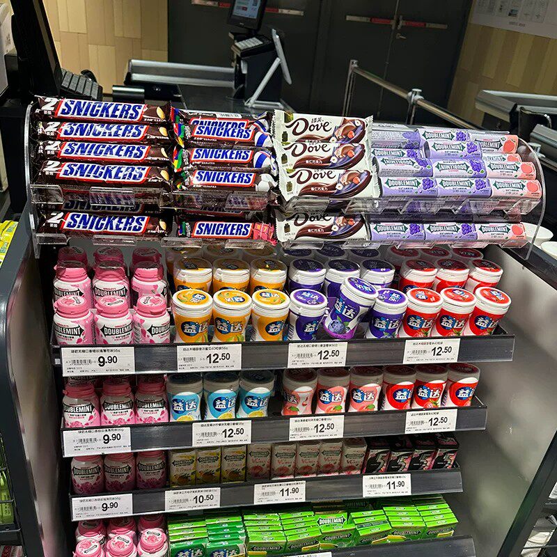定制透明亚克力双层展示架超市便利店零食架巧克力奶茶咖啡陈列盒