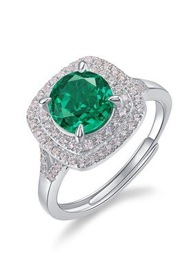 跨境祖母绿色高碳指s925银满镶璀璨彩宝指戒欧美复古百搭