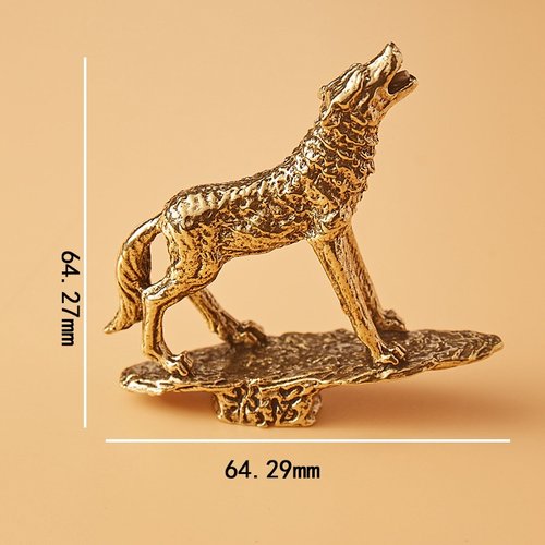 实心铜狼桌面摆件黄铜原岩石狼道茶宠创意狼图腾工艺品复古铜器