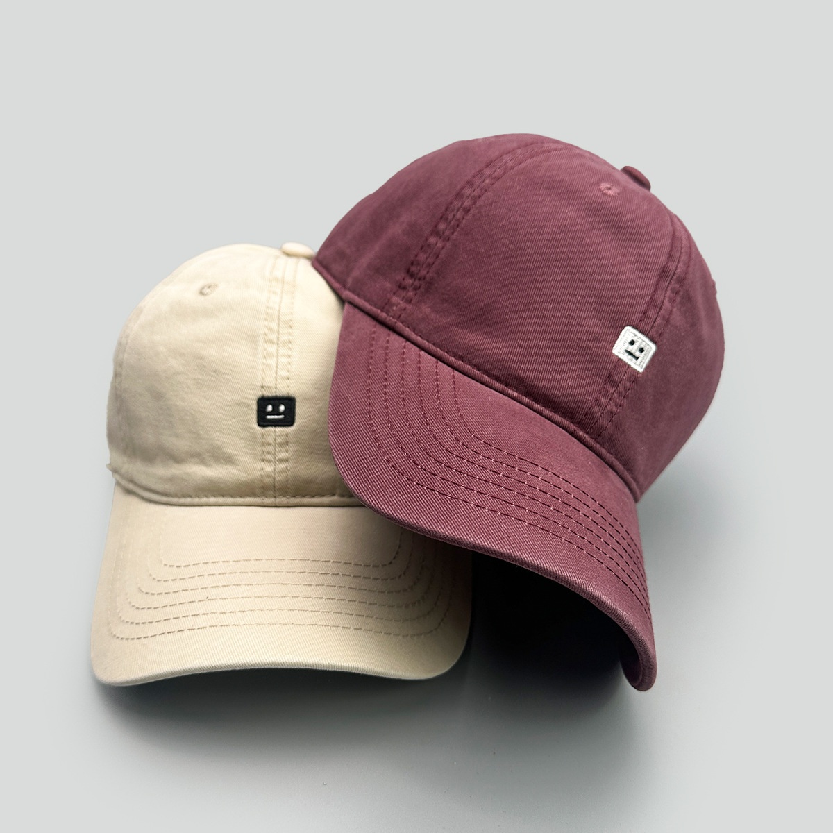 新款复古简约刺绣小表情棒球帽男女遮阳休闲百搭时尚鸭舌帽子