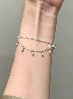 半镯星星流苏手链深蓝色星星吊坠水滴简约链条感手镯夏天手饰