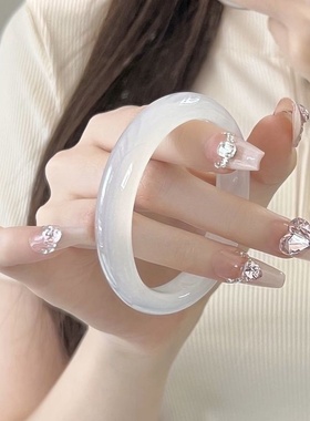 桃花酿手镯叮当镯玉镯子女款冰透樱花粉扁条粉色金丝玉正品