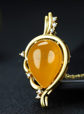 天然A货冰种黄玉髓吊坠镀24k真金挂件女款玛瑙萝卜项链个性锁骨链