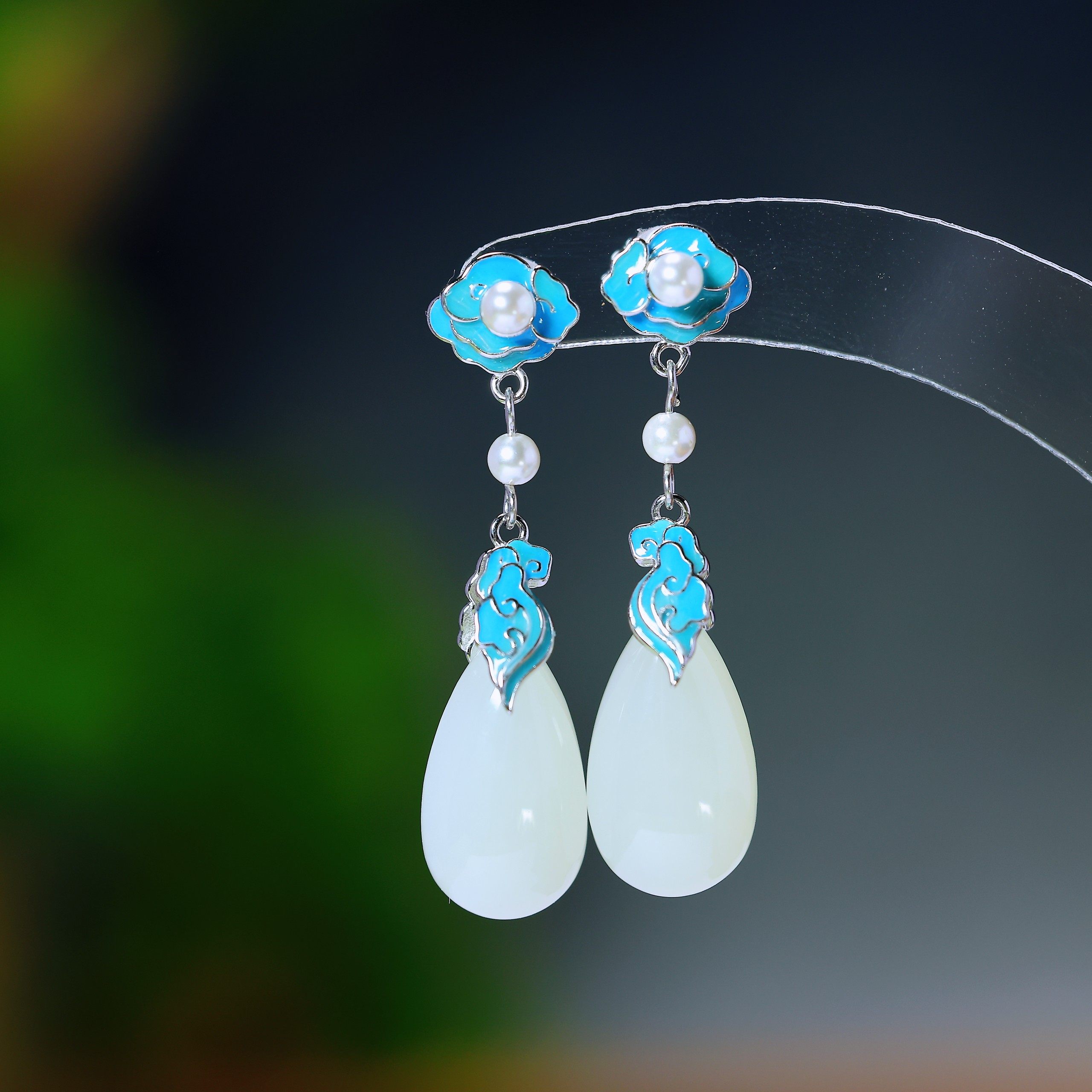 天然和田玉羊脂白玉水滴925银珐琅中国复古风玉石耳坠耳环耳饰,珠宝/钻石/翡翠,耳饰,淘宝优惠券,粉丝福利购,淘宝优惠卷