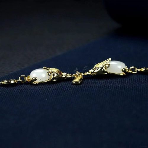 新疆羊脂玉白玉貔貅镶嵌手链