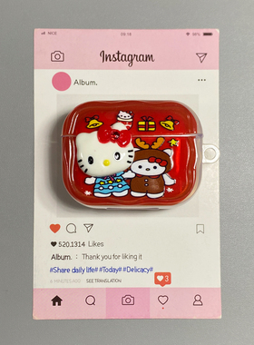 ins可爱红色Kitty猫咪适用airpods pro2耳机套无线蓝牙苹果airpods1/2代壳3代新款4代防摔保护套个性