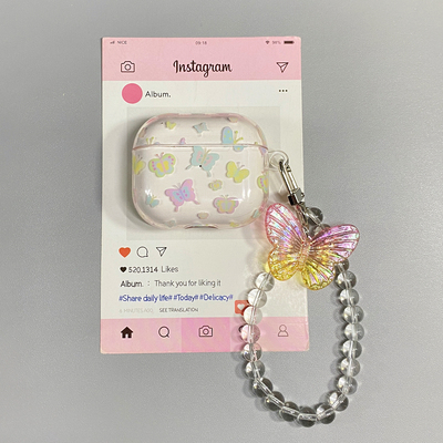 春夏透明彩色蝴蝶链条适用苹果耳机保护套airpods4无线蓝牙耳机壳三四代airpodpro2二代ipod耳机盒airpods3