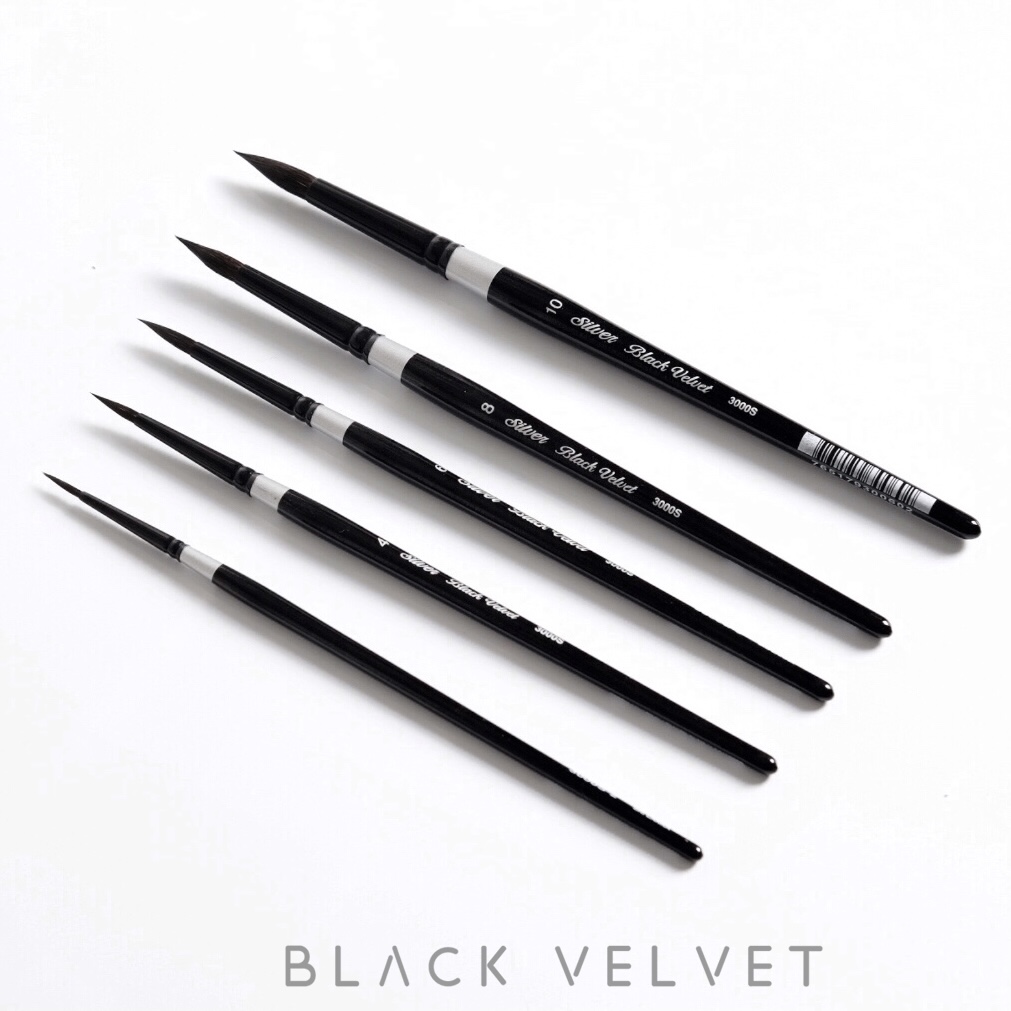 美国Black Velvet黑天鹅水彩笔松鼠毛水彩画笔手绘圆头勾线笔3000