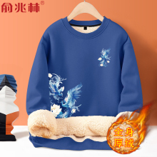 羊羔绒圆领卫衣男2025秋冬青少年初中高中生加绒加厚保暖冬装外套