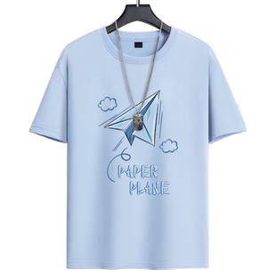 蓝色冰丝短袖t恤男款速干透气衣服2026新款青少年初中高中生半袖