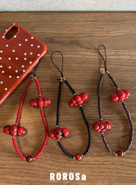 ROROSa复古晕染红色云朵手机链挂件ccd相机便携挂绳新年挂饰配饰